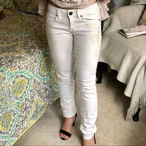 White Embroidered Skinny Denim